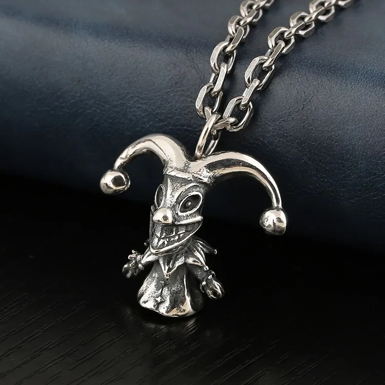 S925 Sterling Silver Retro Circus Clown Pendant Personalized Men and Women Funny Versatile Thai Silver Fashion Punk Rock Creativ