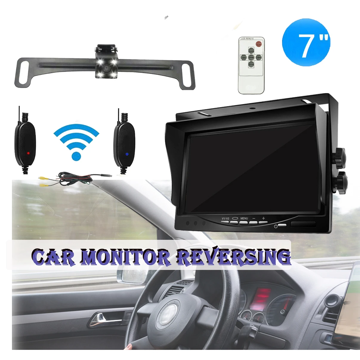 

Wireless Backup Camera Car Rear View HD Parking System Night Vision 7" Monitor