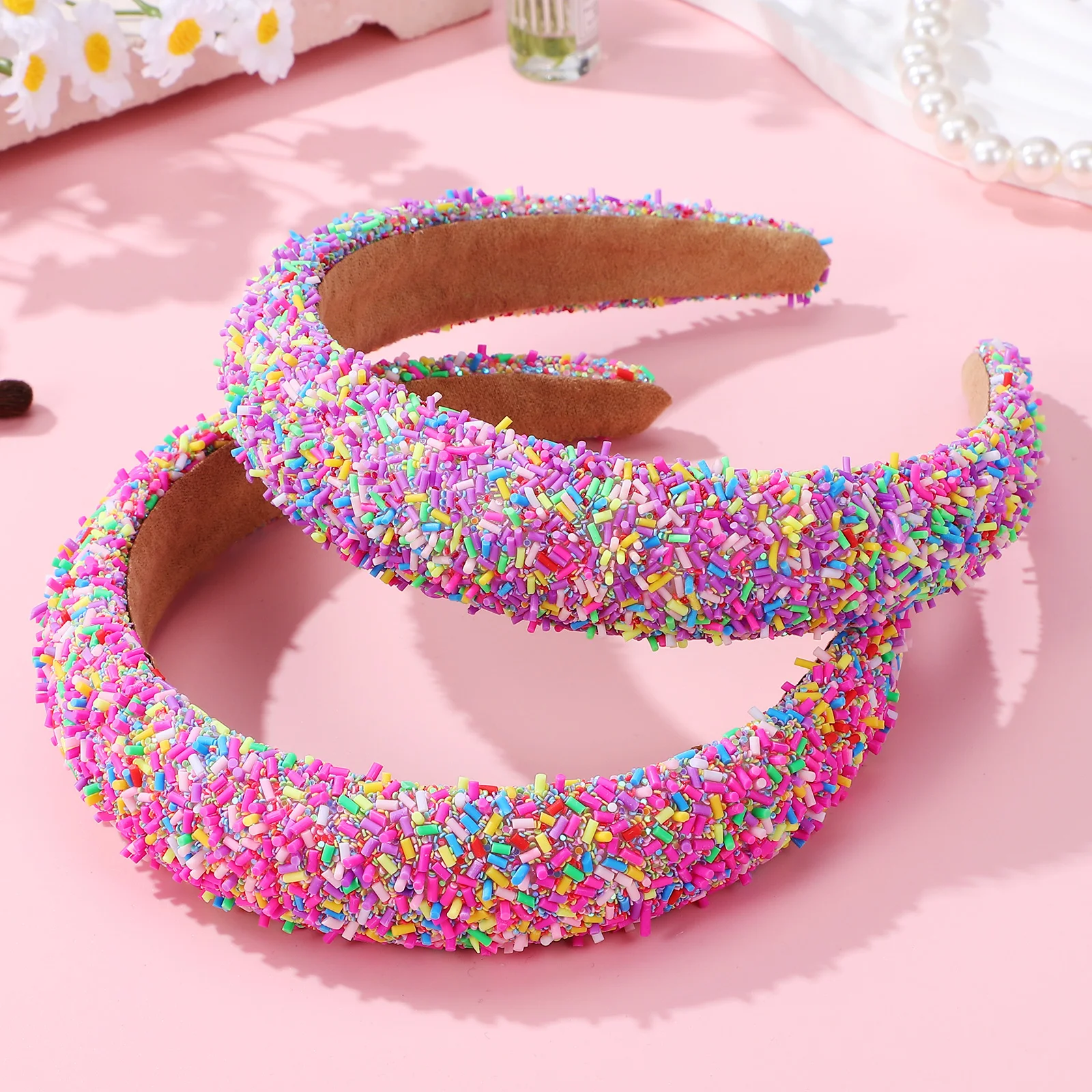

2 pcs Fashionable Wide-brimmed Headbands Comfortable Sponge Material Versatile Women Men Teenagers Chunky Candy Style Sprinkle