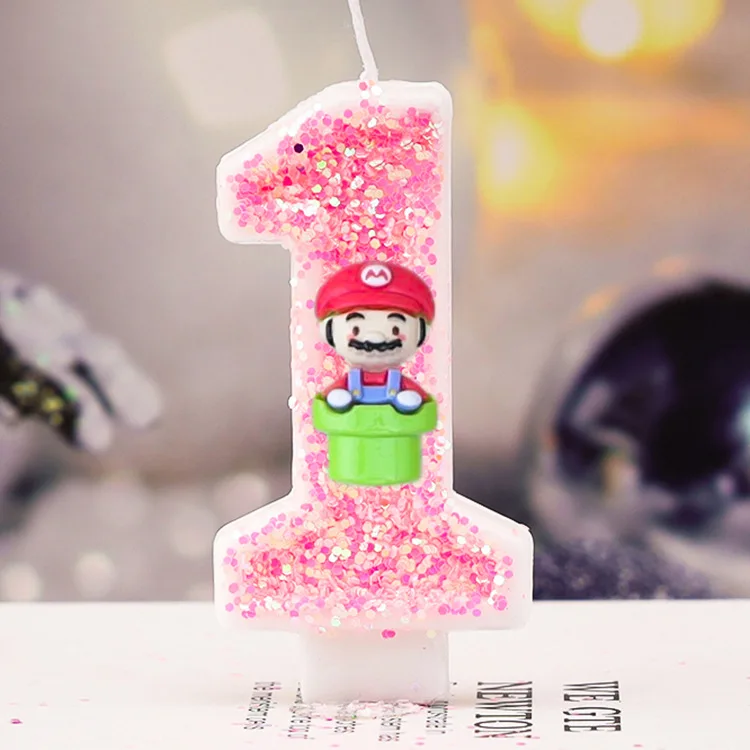 Super Marios Anime Digit 0-9 Candle New Kawaii Happy Birthday Cake Topper Gender Reveal Baby Shower Anniversary Party Decoration