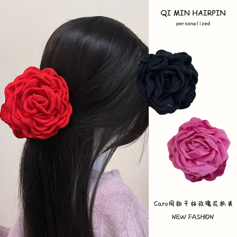 

New Fabric Big Camellia Flower Hair Claw Clips Barrettes Women Girls 10CM Plastic Ponytail Holder Hair Clamps Hair Accessories