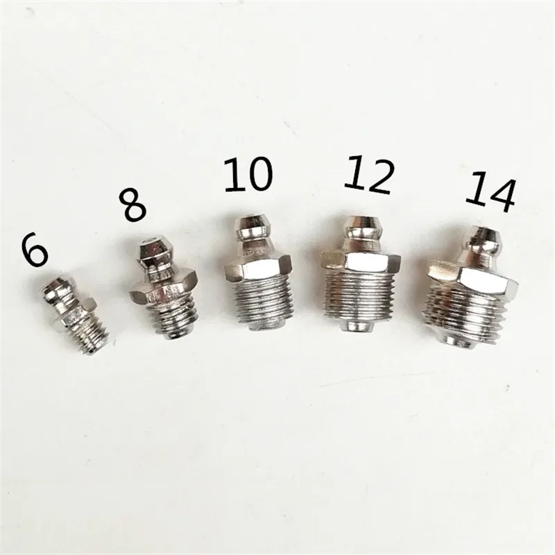 10pc Butter Gun Fittings M6 M8 M10 Male Thread Grease Zerk Nipple Oil Mouth 45 90 Degree Universal Joint Grease Gun Nozzles