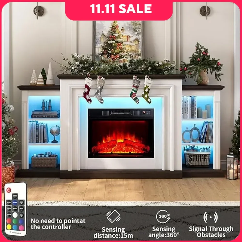 

72" LED Fireplace with Mantel, Fireplace TV Stand for 80 Inch TV, with Remote Control, Fireplaces