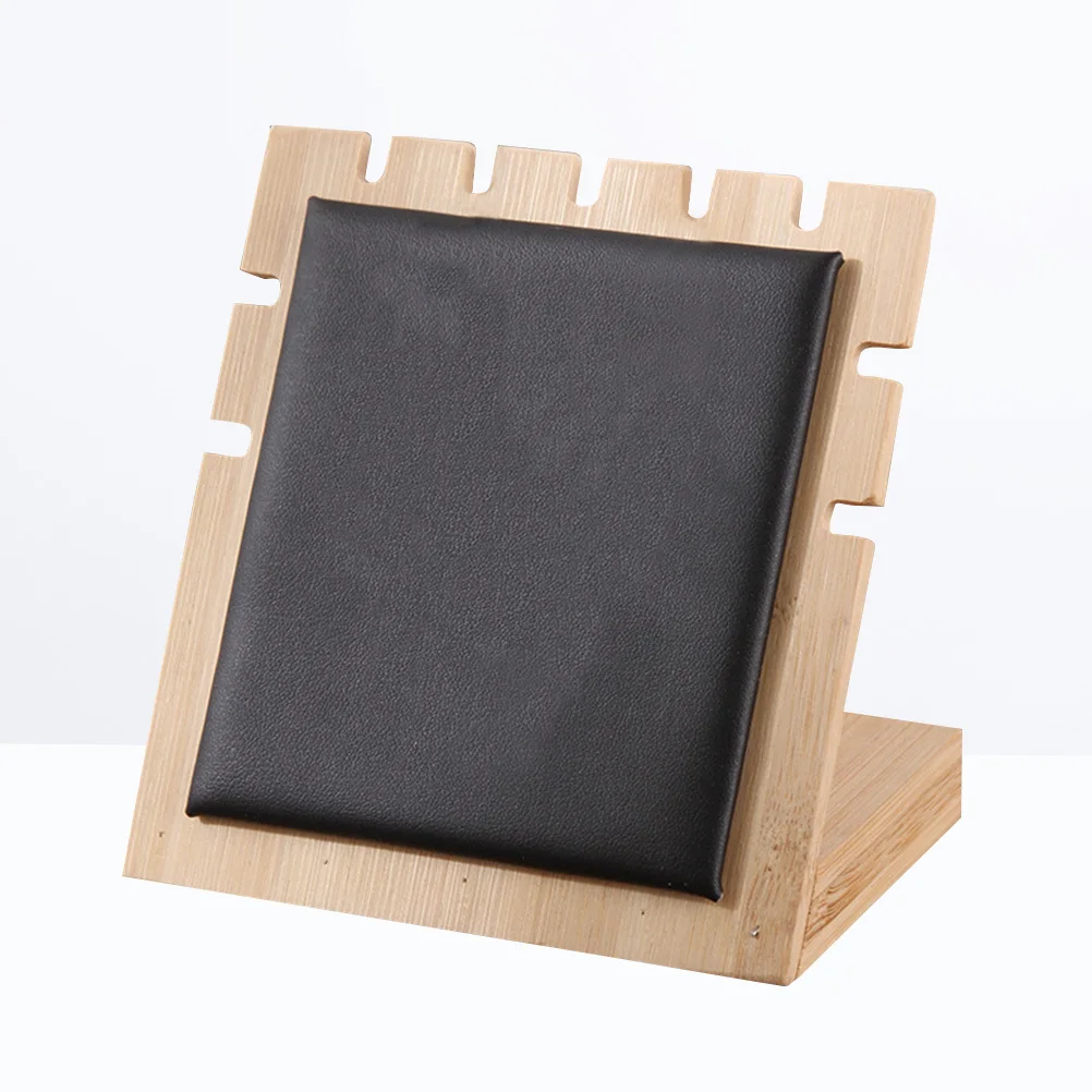 Bamboo Wood Jewelry Organizer Necklace Showing Stand Earrings Holder Display Rack Pendant Frame (Small Size, Black)