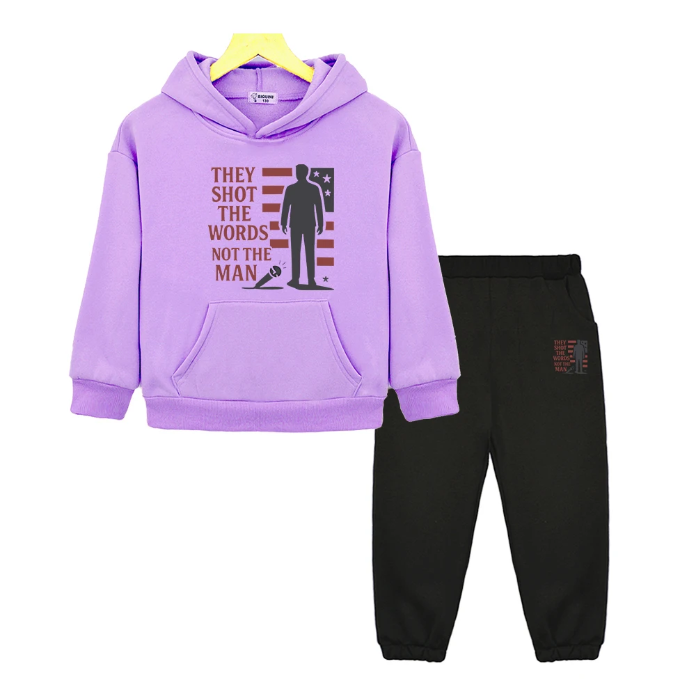 

FREEDOM комплекты с капюшоном для мальчиков и девочек Чарли Кирк с принтом, осенняя толстовка с капюшоном, флисовая толстовка, куртка, пуловер из 2 предметов + штаны, детская бутиковая одежда