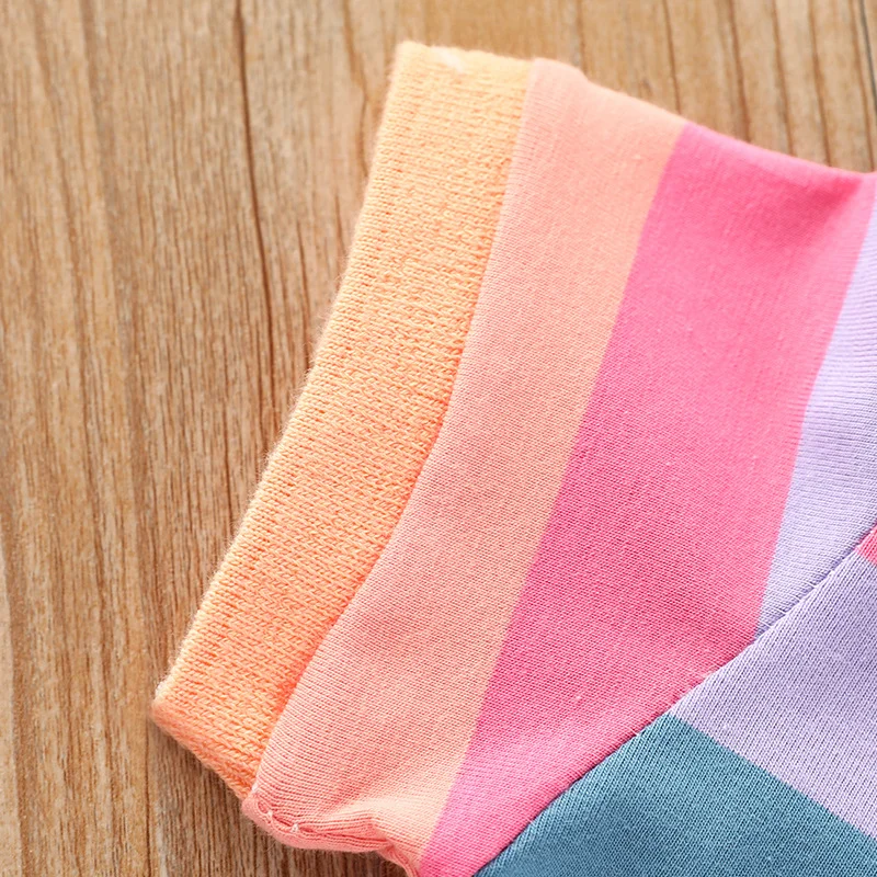 Sommermode für Mädchen, süßes Kleid mit kurzen Ärmeln, Cartoon-Kaninchen-Stickerei, Regenbogenstreifen, Prinzessinnenkleid für Babymädchen – Detail 6