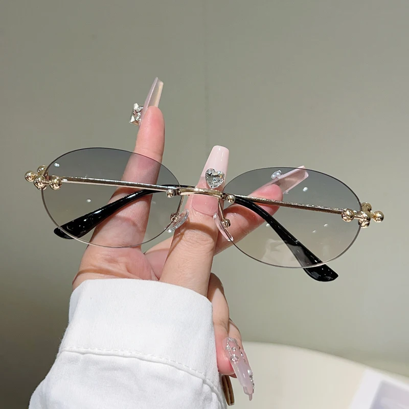 KAMMPT Rimless Oval Sunglasses Women 2025 New in Fashion Vintage Decor Shades Trendy Brand Designer Gradient Casual Sun Glasses