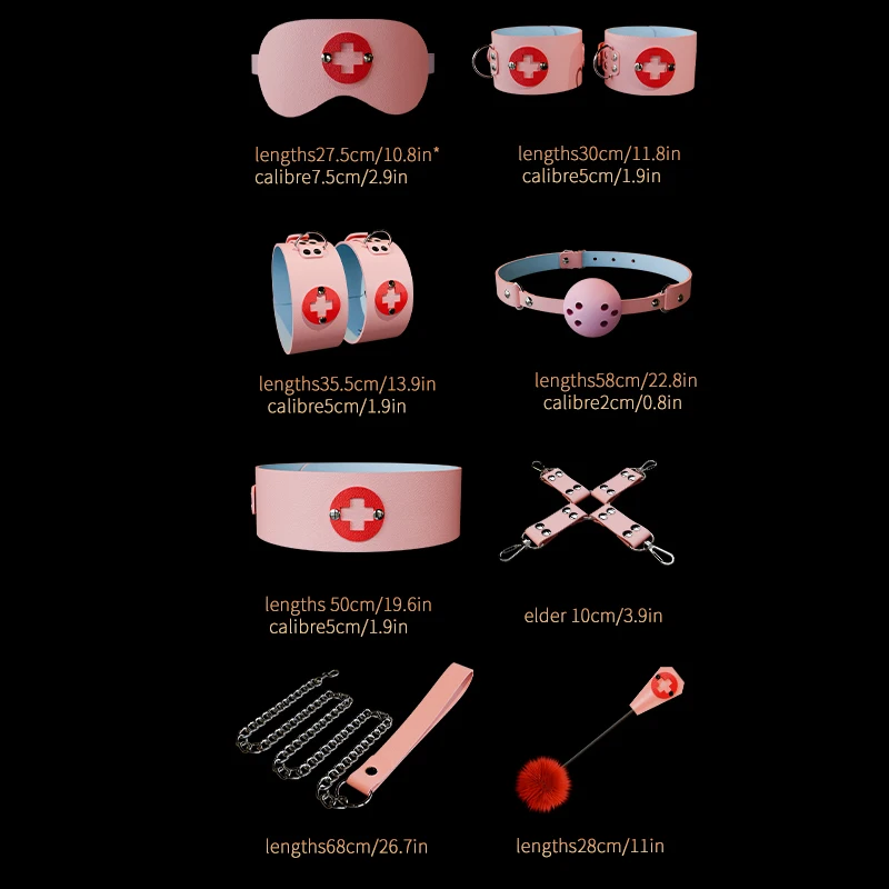 أصفاد ضبط النفس المثيرة طوق والعتاد ممرضة الرقيق لعب الأدوار معدات عبودية الكبار الأزواج الغمامة الردف لعبة 8 قطعة مجموعة