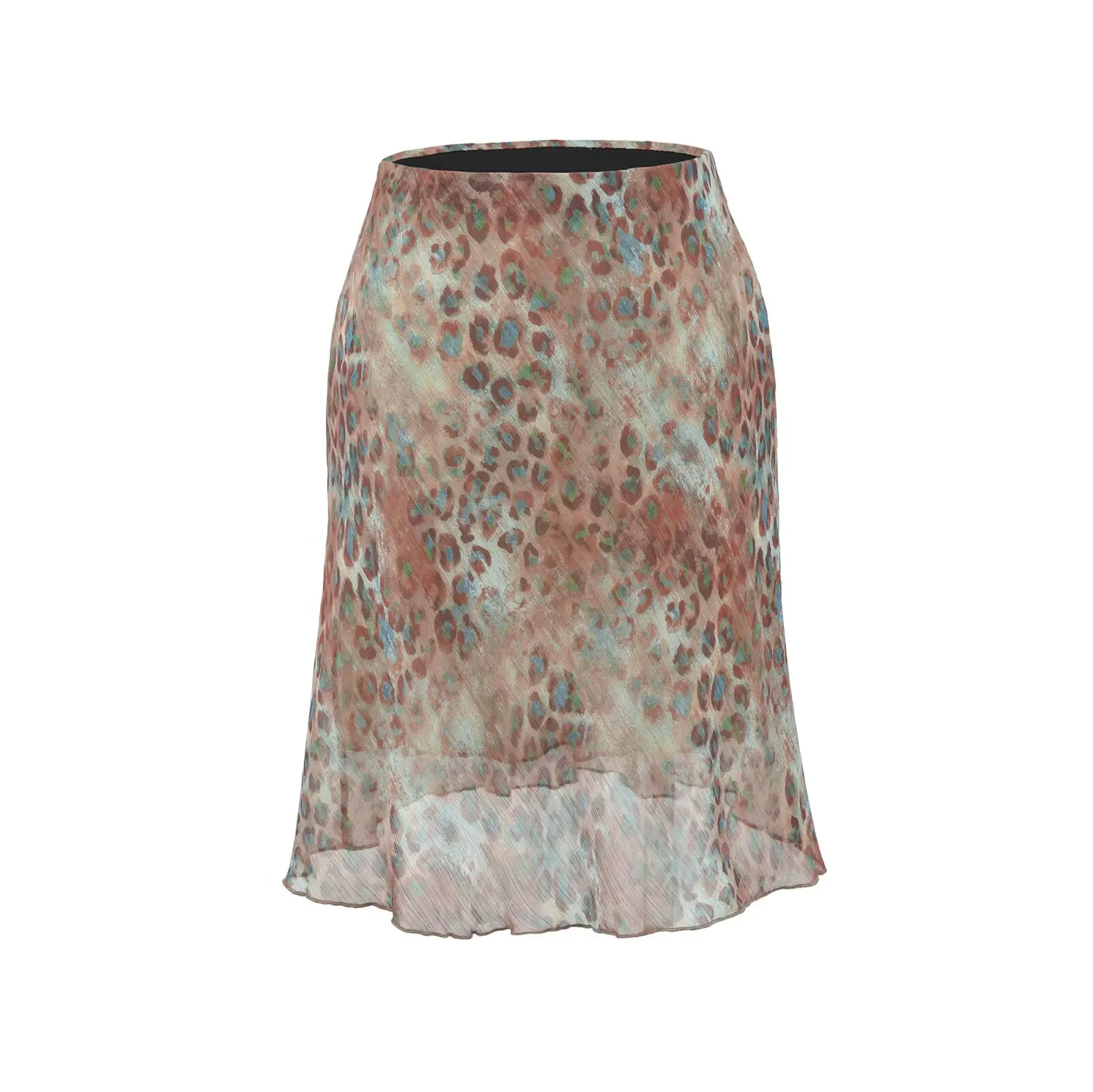 High Waist A-Line  Skirt Women's Slim Fit Leopard Print Summer Fashionable Short Skirts Polyester Fiber Elastic Waist