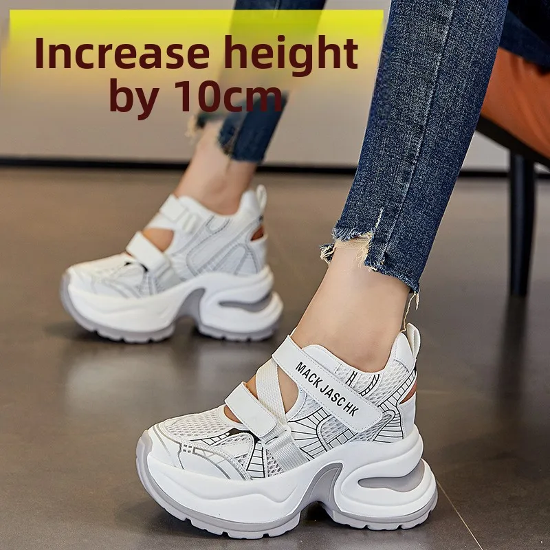 Women 10cm Height Increase Sneakers 2026 New Breathable Mesh Dad Shoes Lightweight Platform Sandals Casual Sport Summer Footwear