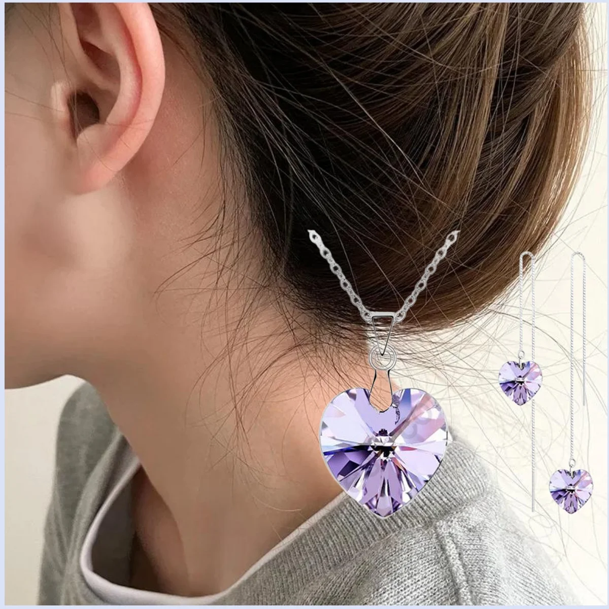

Charm 925 Sterling Silver Peach Heart Crystal Zircon Pendant Necklace Ear Wire Earrings Set for Women Party Fashion Jewelry Gift