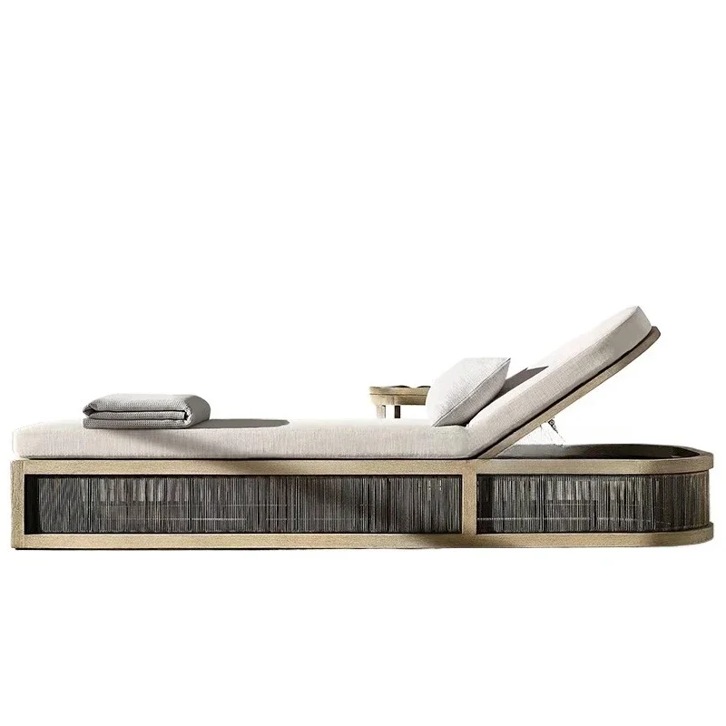 

Outdoor villa courtyard swimming pool bed open-air sunbathing rattan recliner coffee table combination