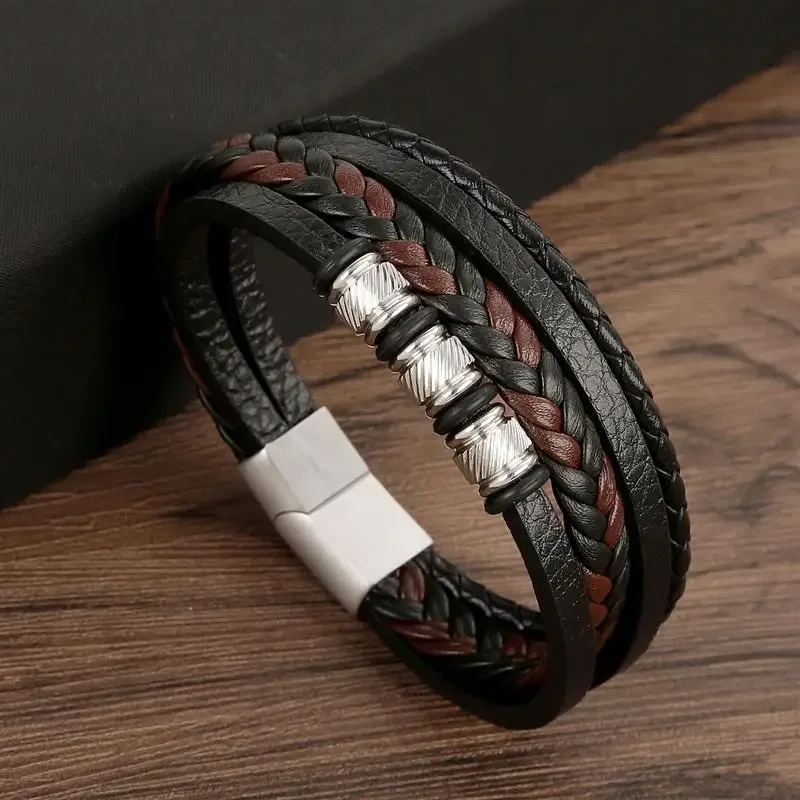 Hot new leather bracelet classic hand-woven multilayer leather men bracelets punk bangle fashion jewelry gift size 19/21/23cm