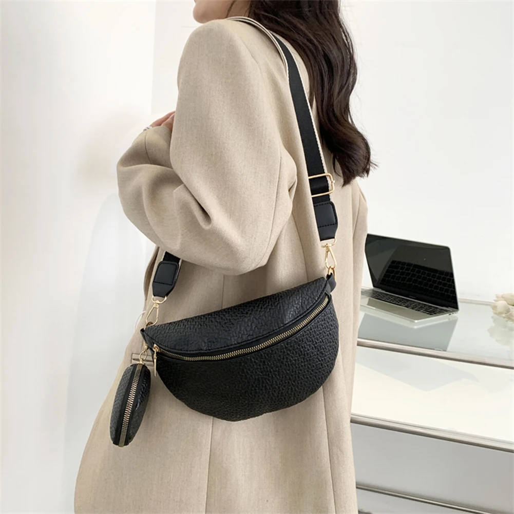 Fashion Women Pu Shoulder Bags Solid Color Designer Ladies Crossbody Bags with Small Coin Purse Wide Strap for Travel Shopping