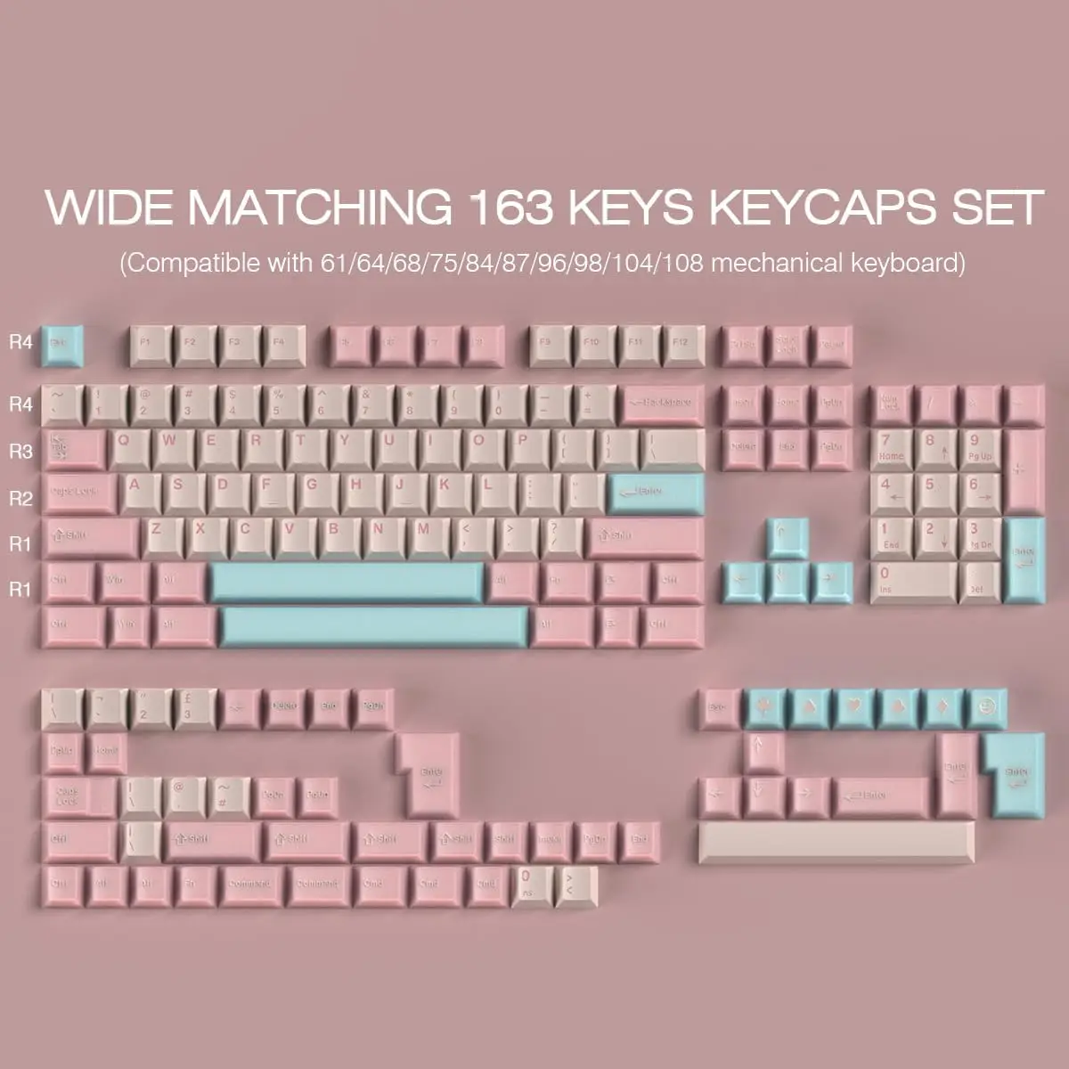 Double Shot PBT&PC Keyboard Jelly Key caps 163 Keys Cherry Profile Keycap Set for 60%/65%/75%/TKL/96%/100% US&UK Layout