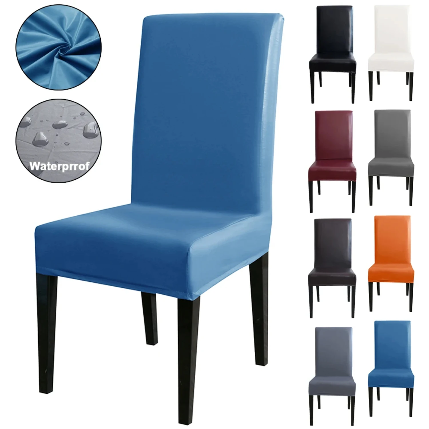 Waterproof Stretch Elastic PU Leather Chair Covers for Dining Room Kitchen, Solid Colour Seat Protector Decoration - High Qualit