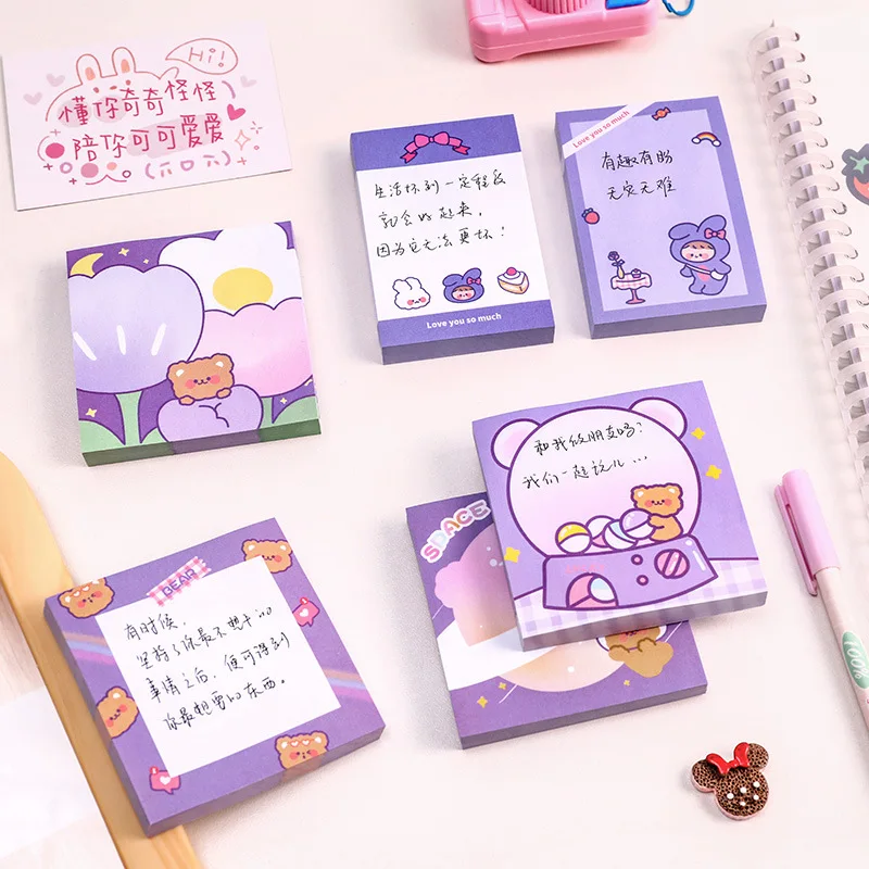 50 Sheets Cartoon Cute Rabbit Bear Sticky Notes Kawaii Stationery Memo Pad Note Paper for Student Office