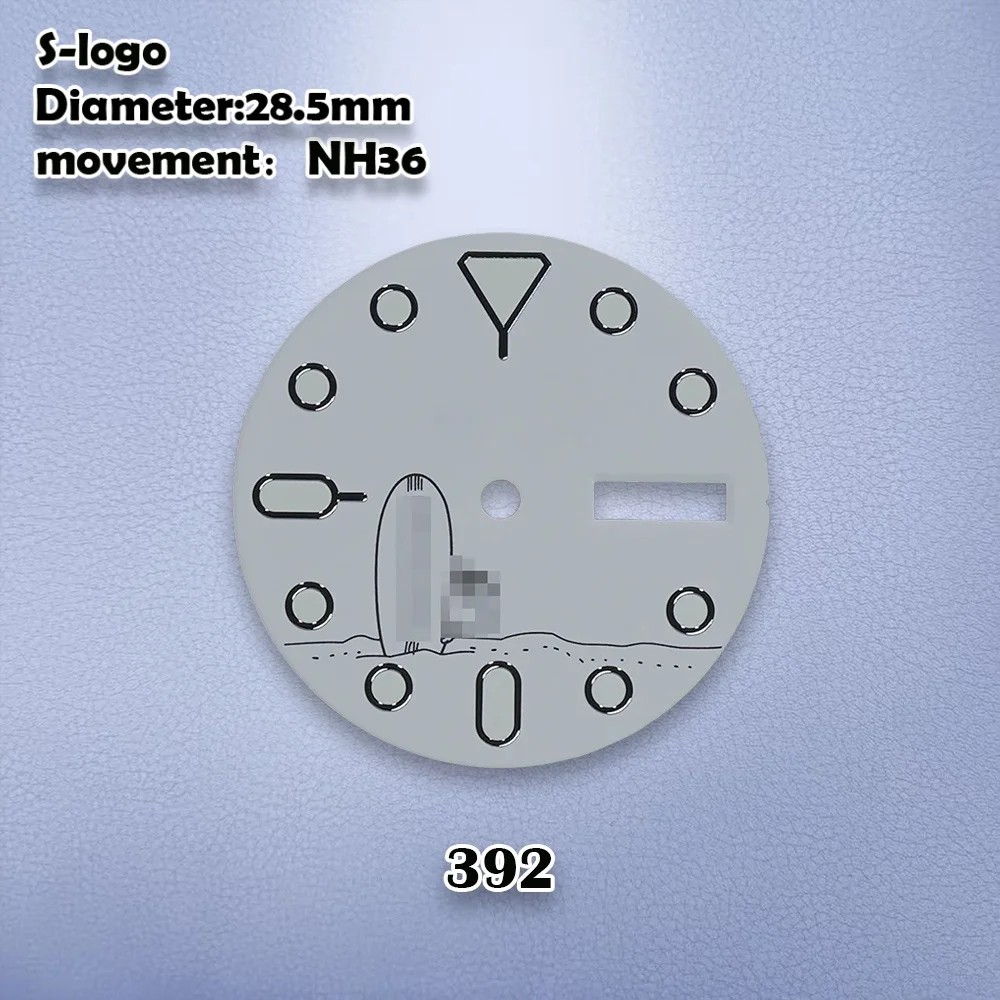 28.5 مللي متر S شعار NH36 الطلب السماء الزرقاء البصمة ولوح ركوب الأمواج للكلاب Skx007 الطلب مناسبة لحركة NH36 الأخضر المضيء