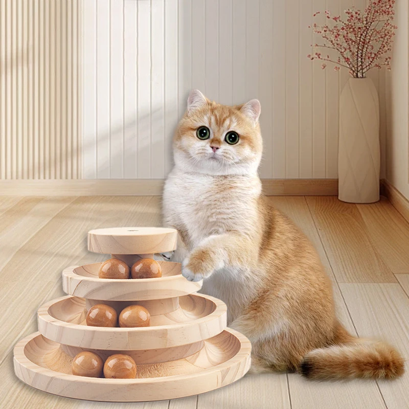 

Wooden 3 Levels Cat Toy Ball Turntable Wear-Resistant Indoor Playtime Fun and Entertainment Cat Interactive Toys Kitten Supplies