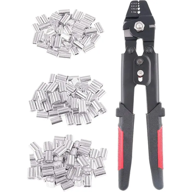 aa49-ワイヤーロープ圧着工具-180個のフェルールループスリーブキット付き-釣り用スウェイジャー圧着機-22mm-ワイヤーロープツール