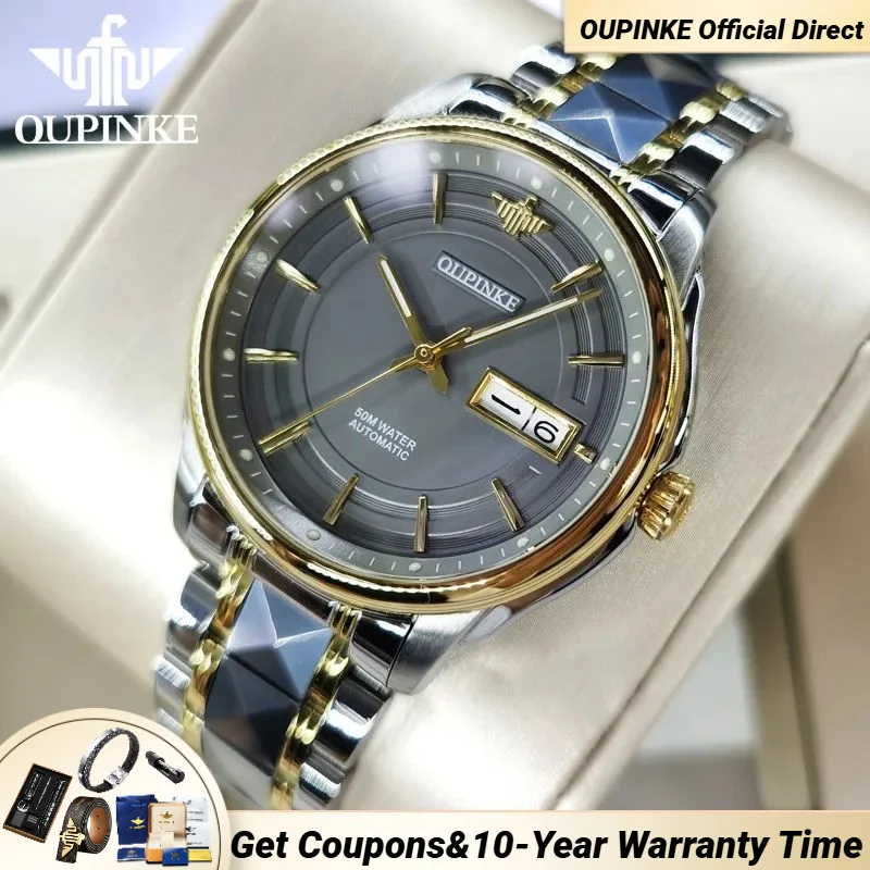 OUPINKE 3170 Original Men's Watch Japan Automatic Mechanical Movement Tungsten steel Strap Sapphire Mirror Man Wristwatches NEW