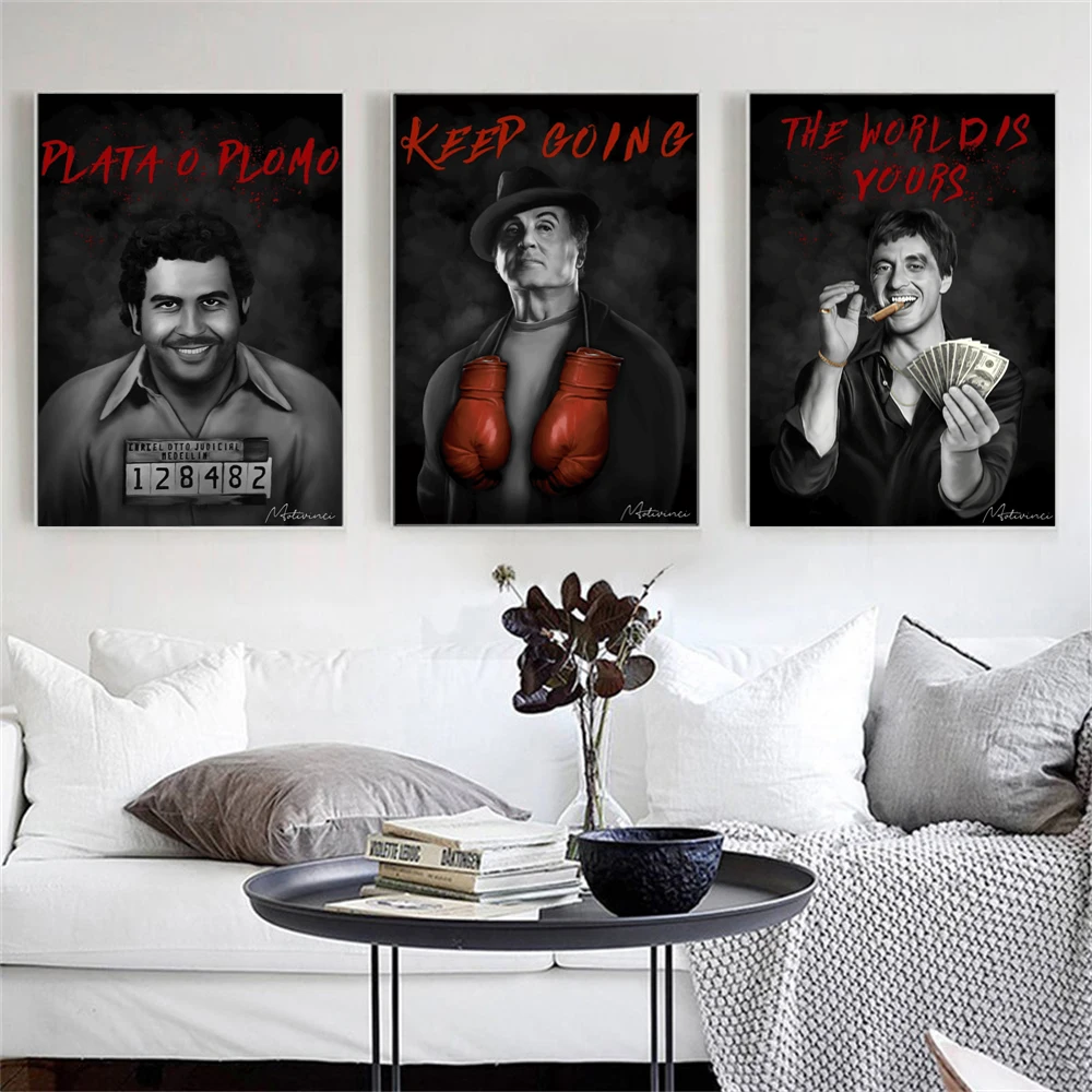 Motivational Quote Scarface Escobar Godfather Gangster Movie Poster Motivational Wall Art Canvas Painting For Living Room Decor