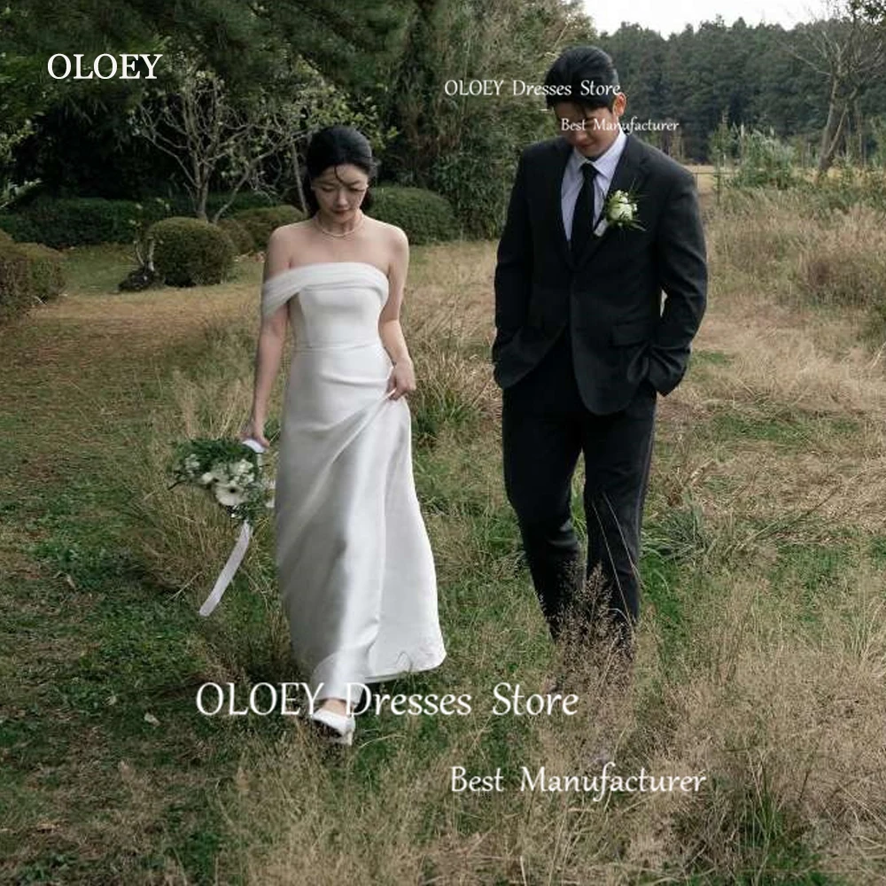OLOEY Simple A Line Korea Wedding Dresses Photoshoot Tulle Bolero Floor length Bride Dress Corset Back Mariage Custom