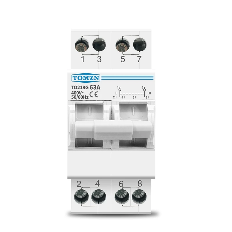 TOMZN 2P 63A MTS Dual Power Manual Transfer Isolating Switch Interlock Circuit Breaker Din Rail Isolating Discounnecting Switch