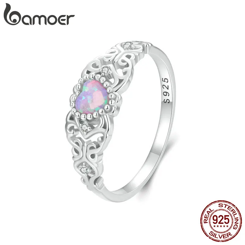 

Bamoer, 925 пробы, серебро, романтическая розовое кольцо из опала, циркон, кольца с покрытием для женщин, хорошее ювелирное изделие, подарки на день рождения, GAR512