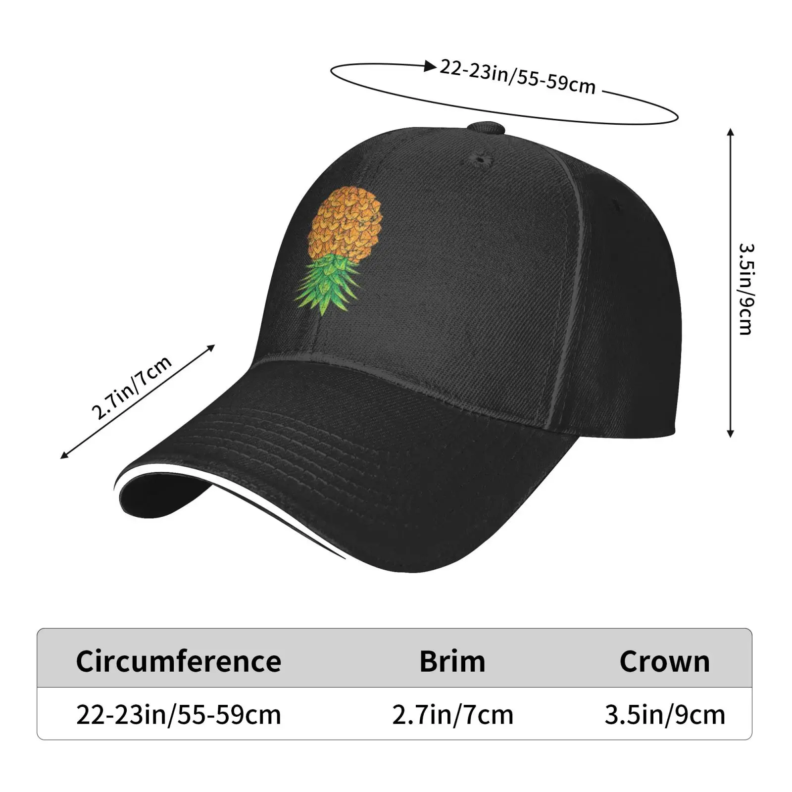 Funny Upside Down Pineapple Hat for Men and Women Flat Bill Baseball Cap Adult Adjustable Trucker Black Casual Sports Golf Hats