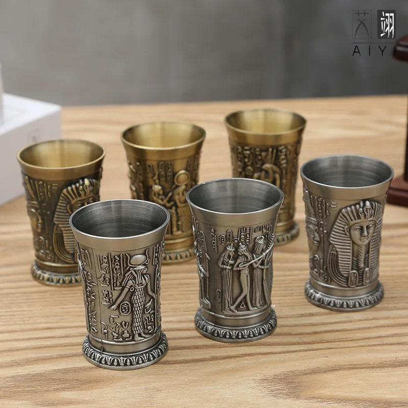 30ML Shot Glass Metal Vintage Egyptian Chalice Creative Wine Shot Glasses  Used for Tequila Vodka Cocktail