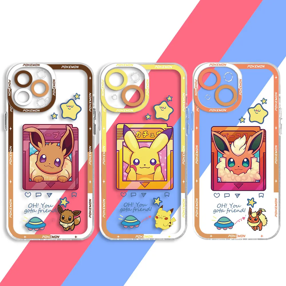 Phone Case for iPhone 15 Pro Max 13 14Pro XSmax 7 8 Plus 11pro 6 X XS 12 Mini 6S Clear Fundas Cover Cute Eevee Vaporeon Flareon