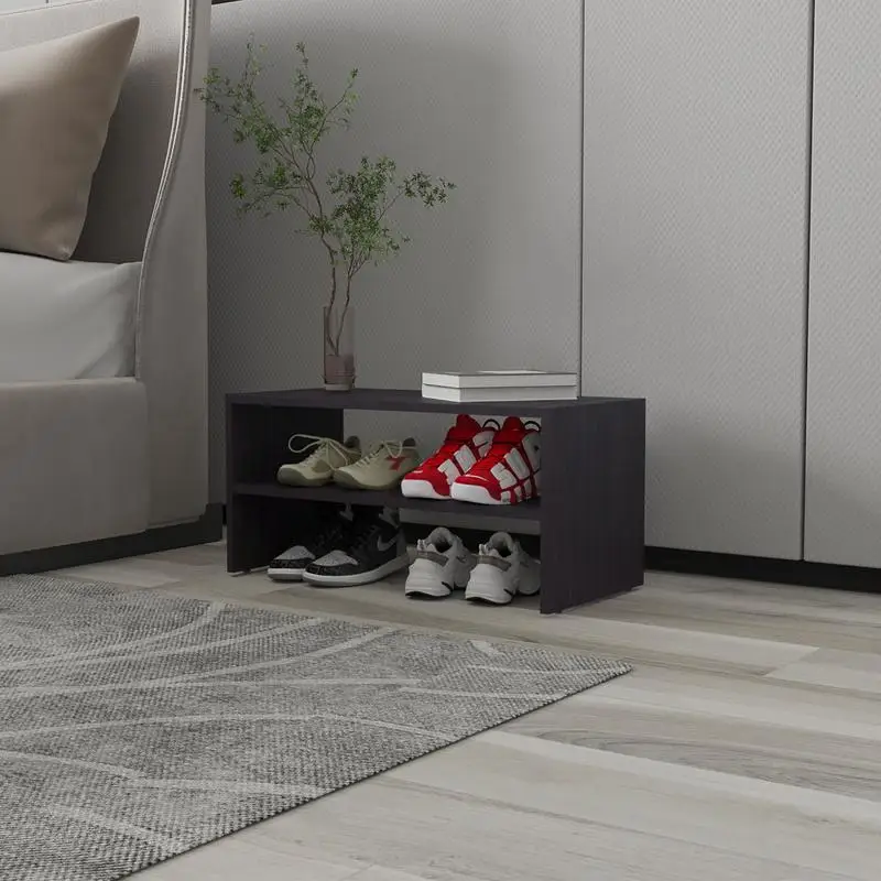 

Wenge Shoe Rack with 2 Shelves, Double Tier Organizer for Footwear Storage, Stylish and Modern Design for Home Entryway or