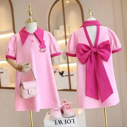 Girls Summer Dress 2023 New Girls Summer Bow Fashionable Princess Dress Polo Little Girls Cartoon Beautiful Dress Kids Clothing