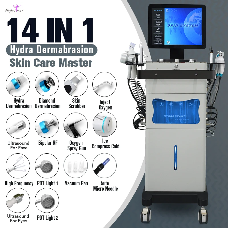 14 IN 1 Hydra Dermabrasion Machine Skin Analyzer Diamond Face Deep Cleaning Anti-Aging Facial Brighten Firming Care Device Salon