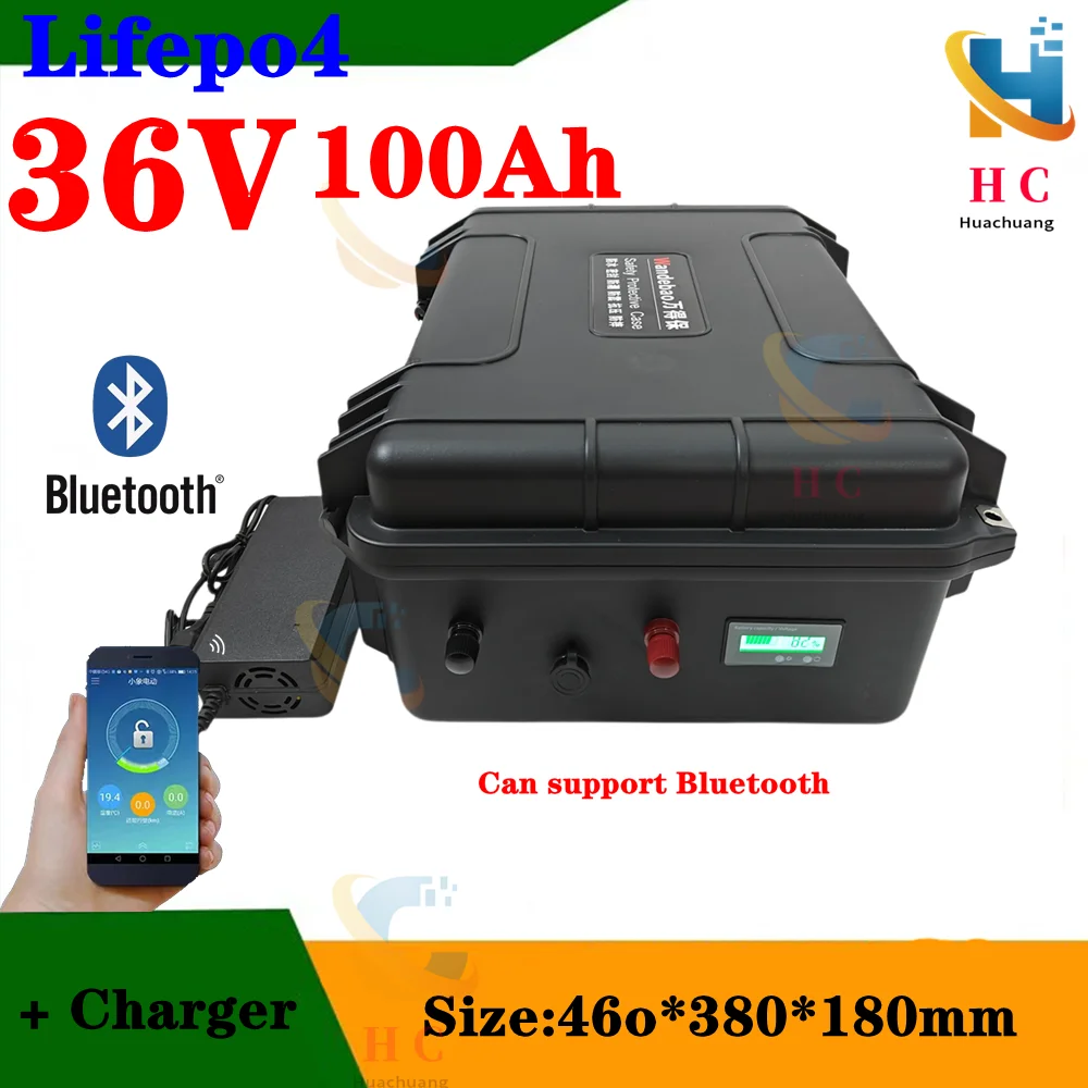 

Batterie au lithium LiFePO4 avec chargeur 10A, Bluetooth, BMS, 4000W, Go Cart, Vélo, Scooter, Bateau, Voiturette de golf, 36V, 1