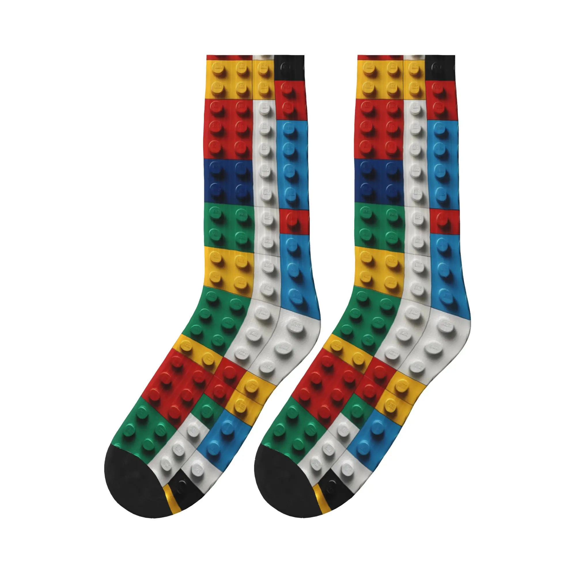 Colorful Building Blocks Print Stockings Gothic Socks Women Men Quality Socks Winter Outdoor Graphic Anti Skid Socks Gift