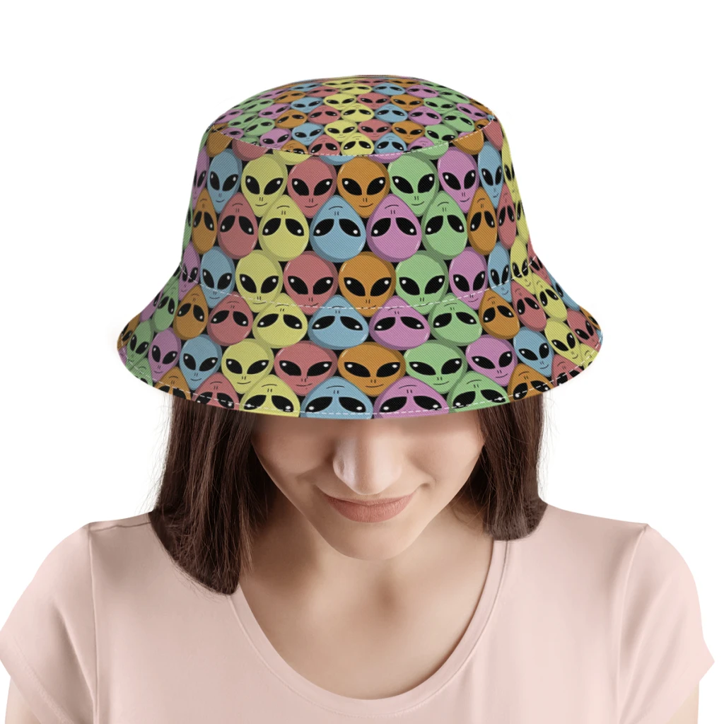 

Cool Alien Pattern Design Bucket Hat Outdoor Sunscreen Printed Sports Leisure Fisherman Cap