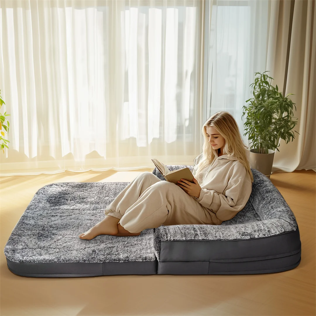 180cm Giant Dog Bed, Human Size Foldable Orthopedic Pet Bed with Plush Cover, Extra Large Calming Dog Mattress