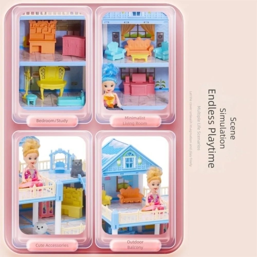 Creative 3D Doll House Set with LED Lighting Toy Gift Role Play Toys Miniature Furniture DIY Dream Princess Castle Doll Houses