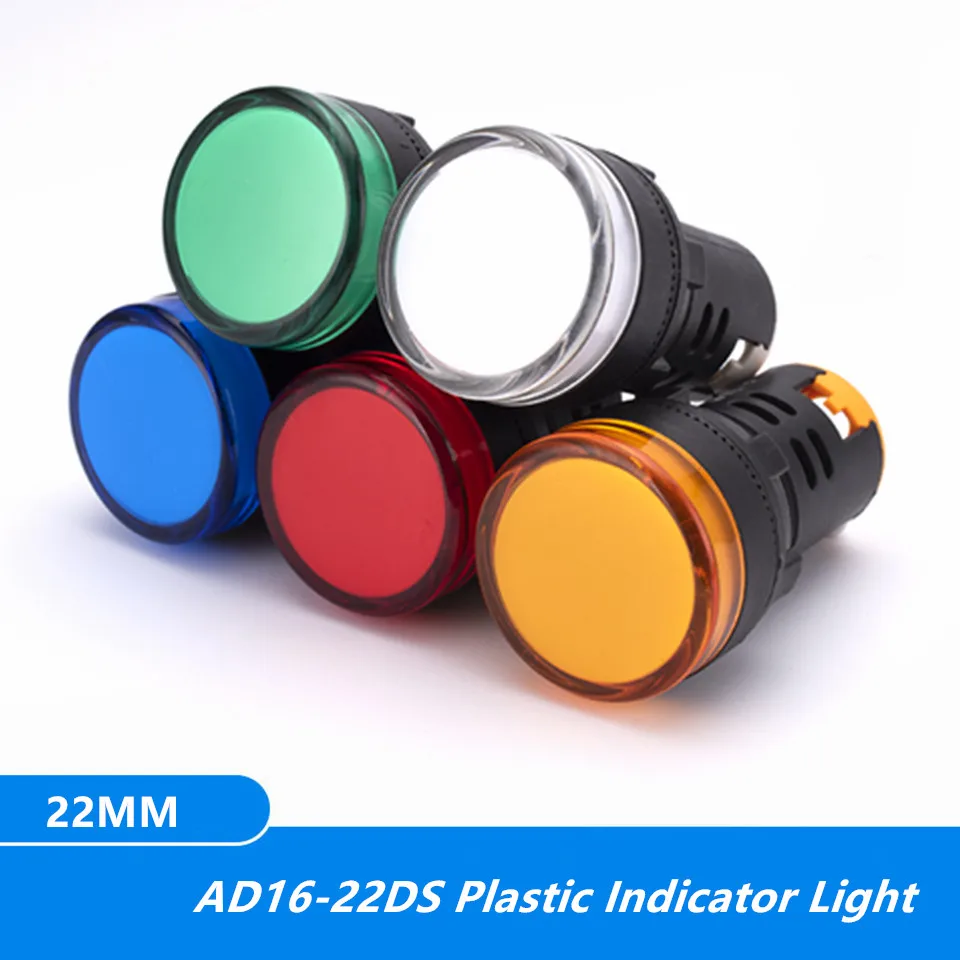 1pcs 22mm Indicator Light 12V 24V 220V 380V LED Power Indicator Pilot Signal Light AD16-22DS Panel Mount Lamp Multicolor 20mA