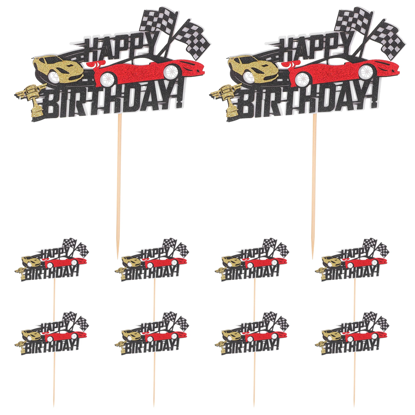 

10pcs Car Cake Race Car Wooden Cupcake Topper Decorations Birthday Party Supplies Reusable Bamboo Cupcake Pick Cake Toppers