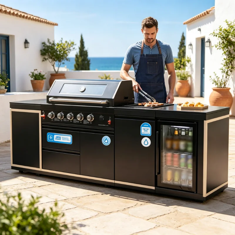 6-Burner Black Propane Gas BBQ Kitchen Pod Customizable Free Can Collocation Design for Backyard Garden Cooking