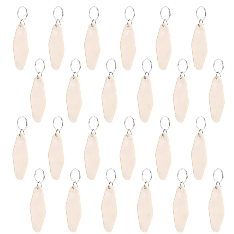 VOFUN-120 Pcs Vintage Motel Keychain DIY Blank Hotel Keychains Heat Transfer Blank Keychains Bulk Sublimation (Beige)