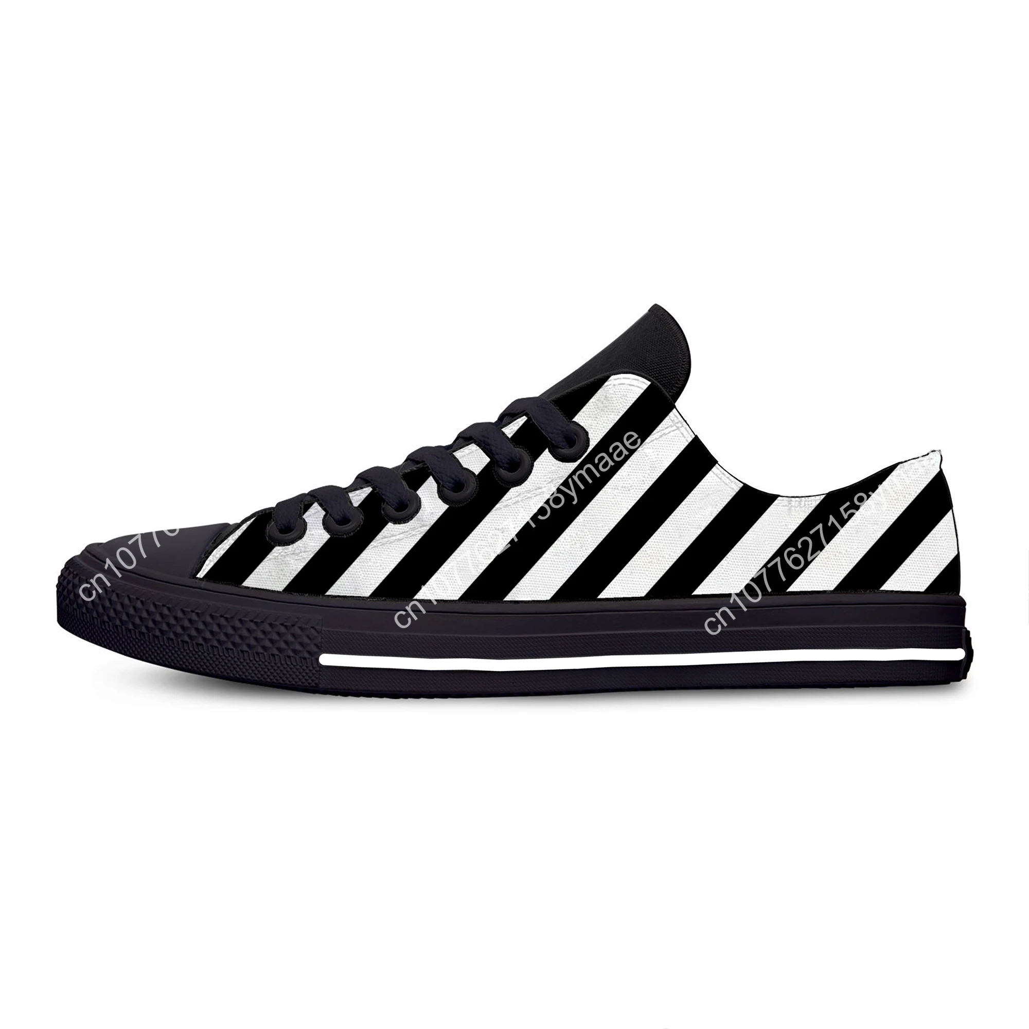 Black and White Stripes Aesthetic Fashion Novelty Casual Cloth Shoes Low Top Lightweight Breathable 3D Print Men women Sneakers