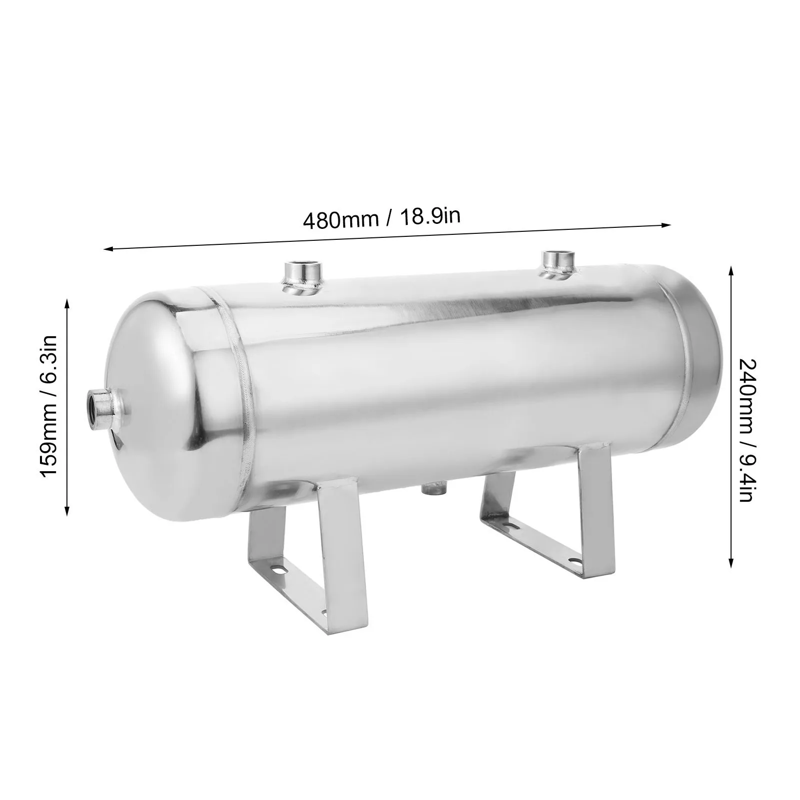 5‑Port Gas Storage  Air Reservoir  Mirror Horizontal 5‑Port High Pressure Stainless Steel 1/2 1/4NPT 10L Air