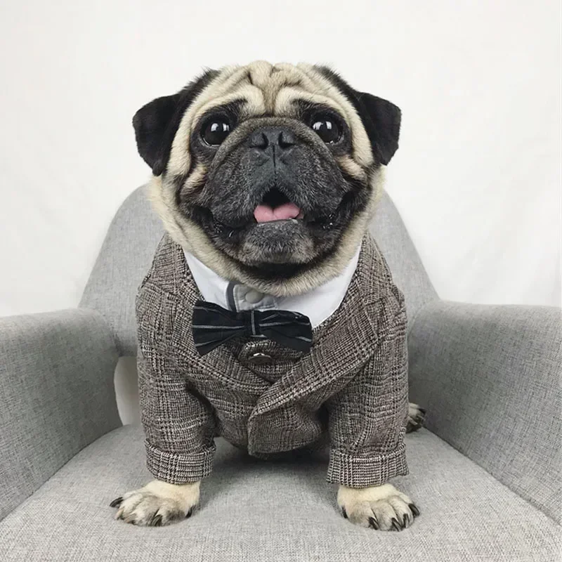 Gentleman Pet Dog Clothes Wedding Suit Vest Set Formal Shirt For Small Medium Large Dogs French Bulldog Puppy Outfit Pug Costume