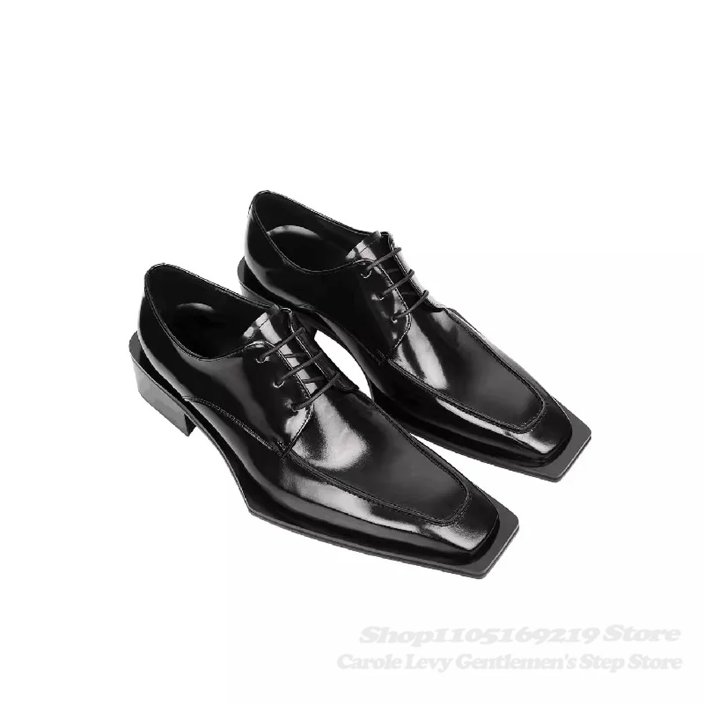 Black Patent Leather Men 4Cm Heel British Style Commuting Derby Shoes New Formal Business Trendy Luxury Handmade Oxford Shoes view 5