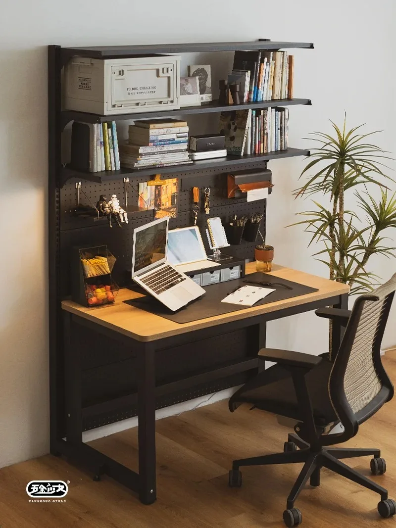 Black hole board bookshelf shelf floor to wall Internet celebrity desk integrated wrought iron multi-layer storage