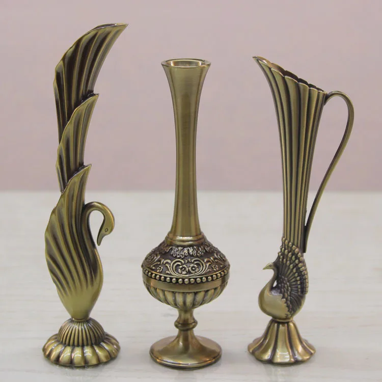 Bronze Vase Creative Alloy Decorative Craft Ornaments European Chinese Retro Creative Vase Flower Ornaments